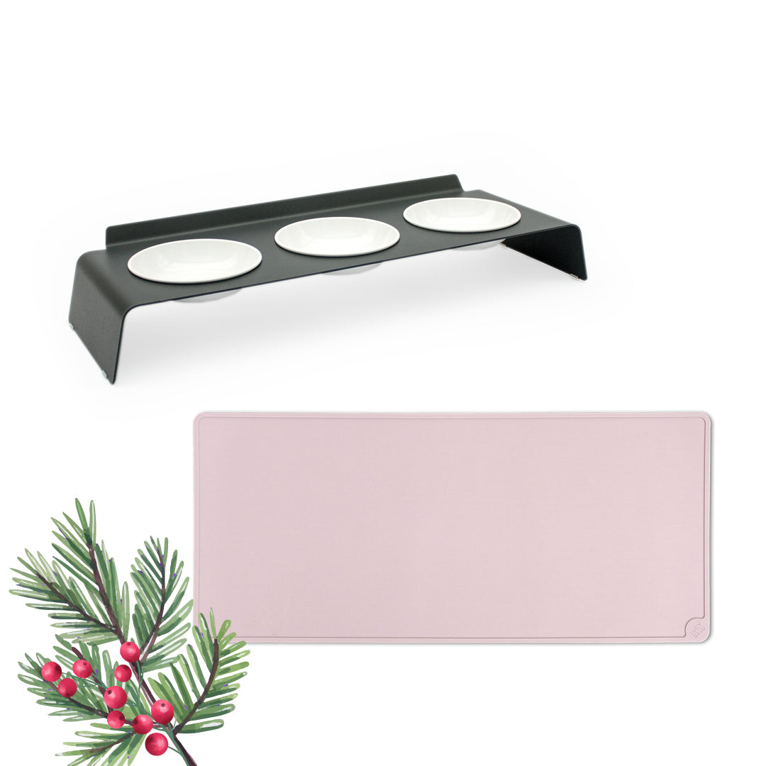 3er Futterstation & Napfunterlage Set