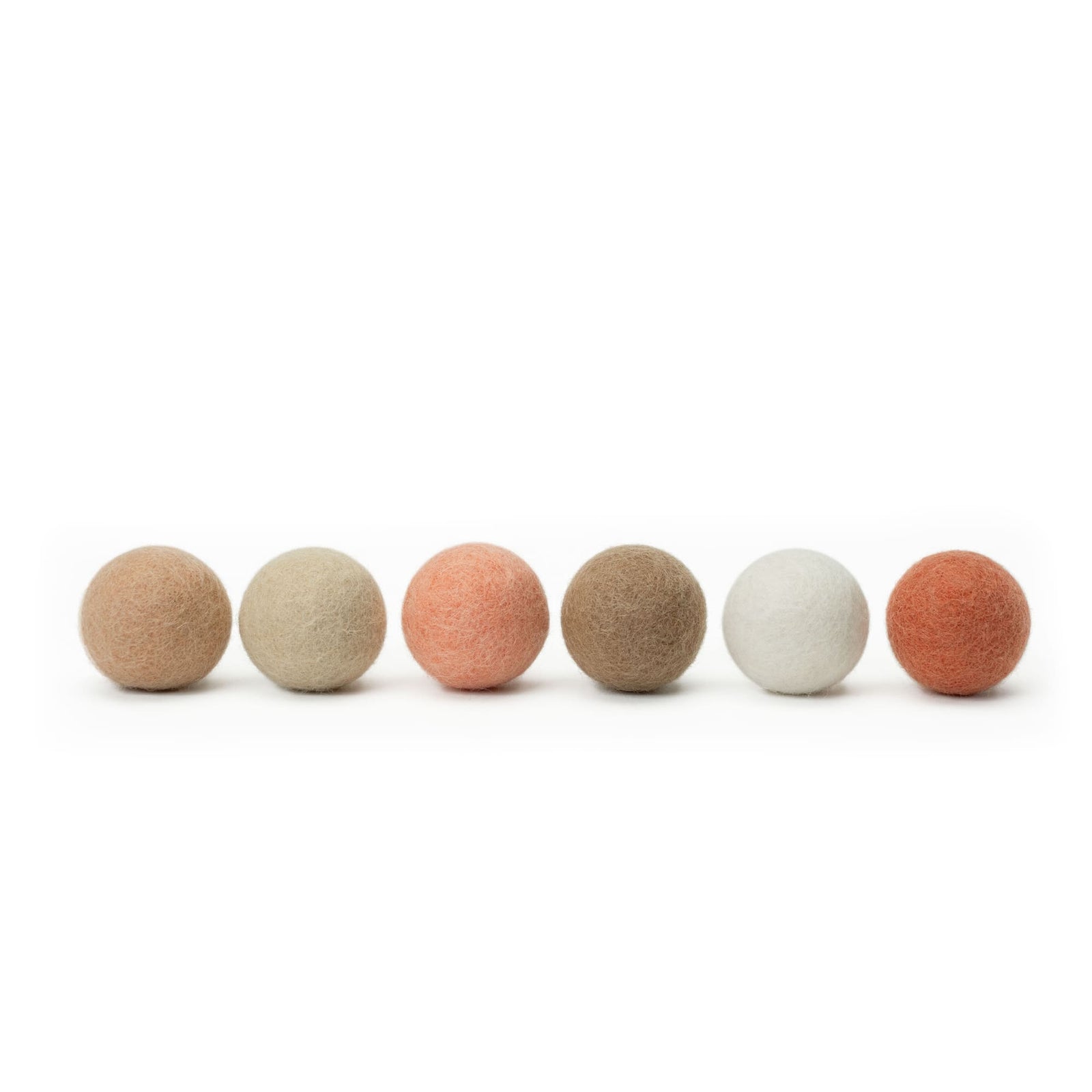 PEACH FUZZ felt balls in six earthy pastel shades