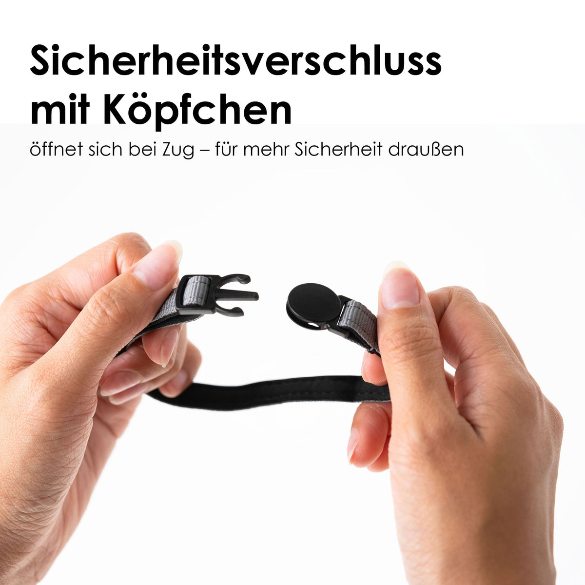 Sicherheitsverschluss am Katzenhalsband – öffnet sich bei Zug für maximale Sicherheit im Freigang.