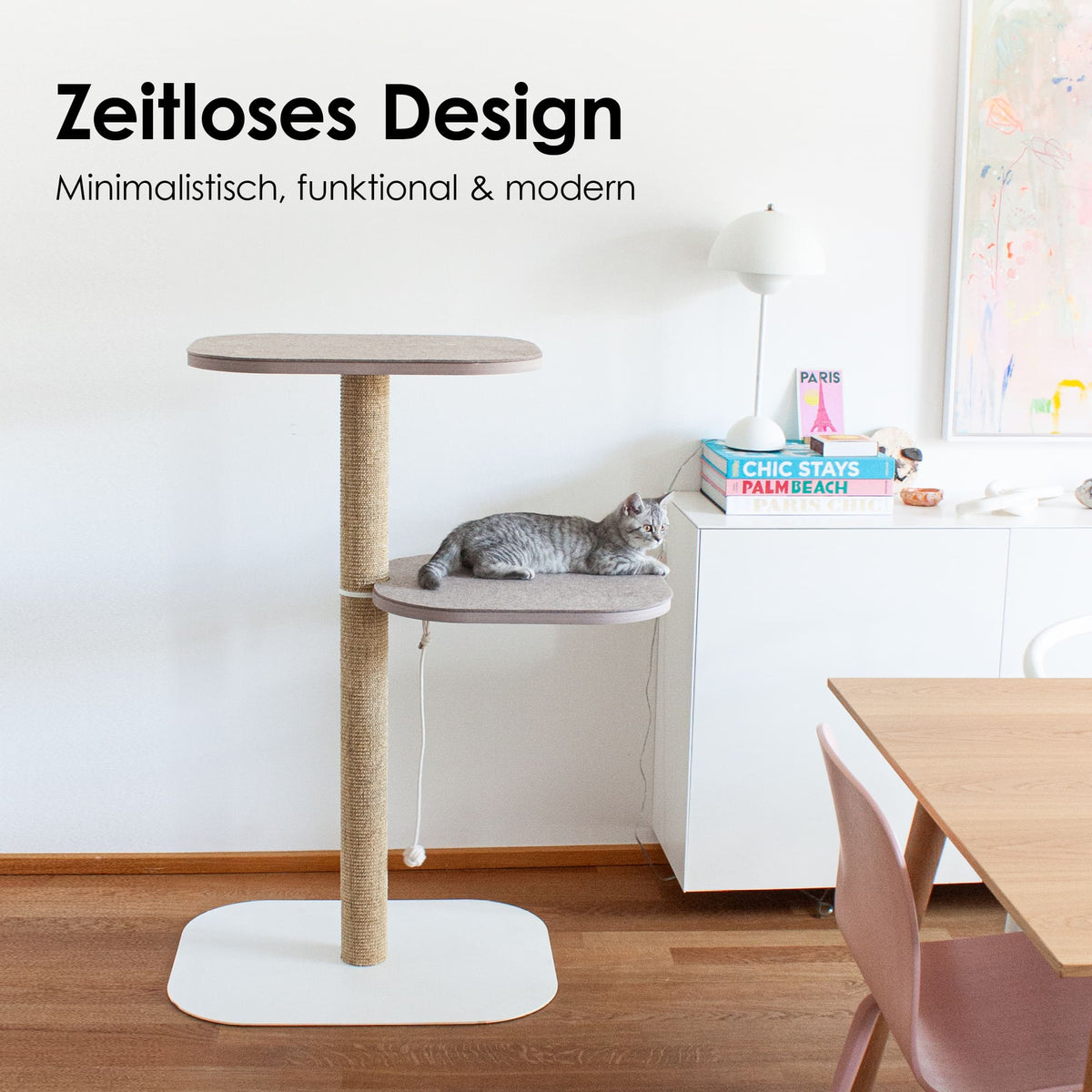 Zeitloses Katzenmöbel – moderner Kratzbaum mit zwei Etagen, funktional und stilvoll.