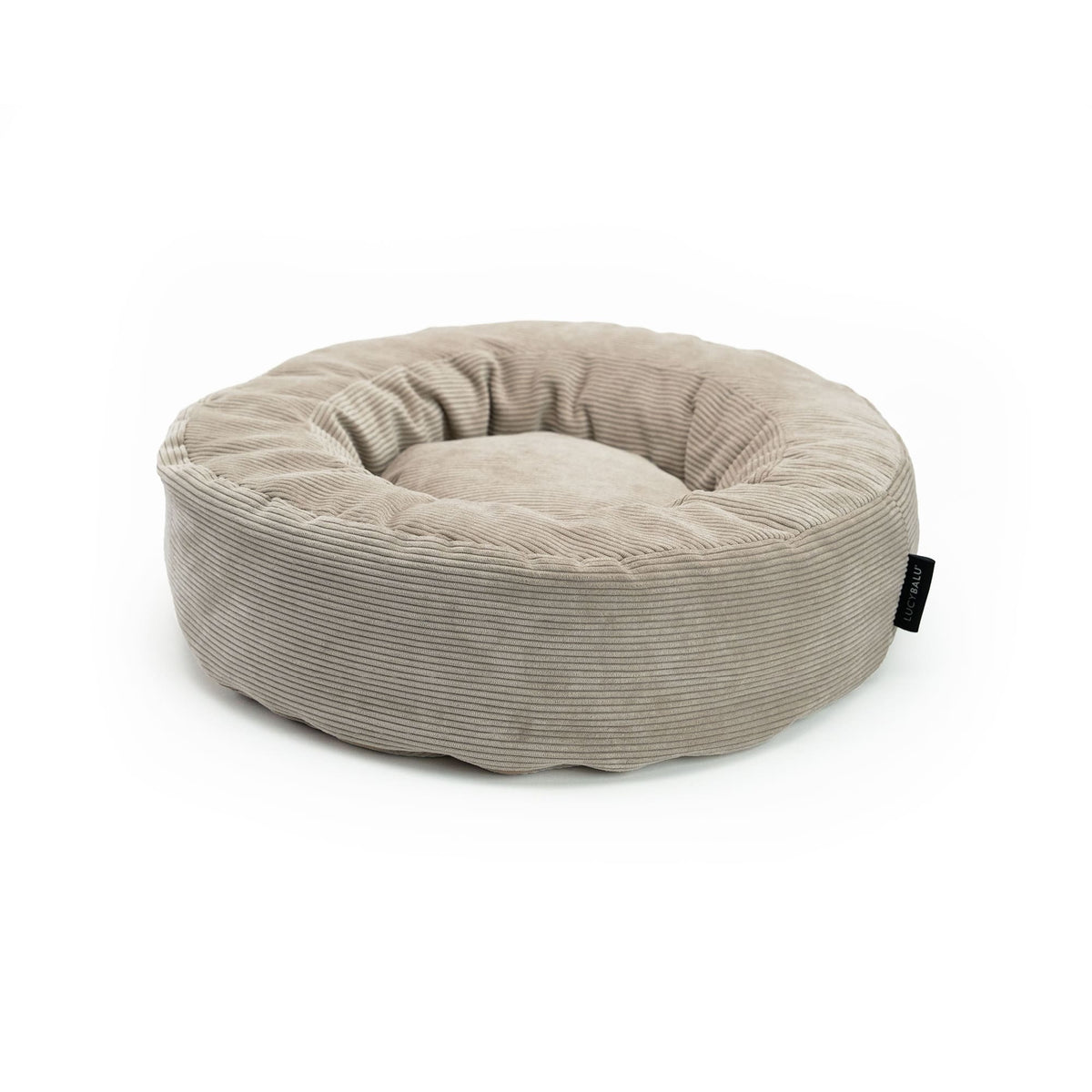 Katzenbett aus beigem Cordstoff – hochwertig verarbeitetes Katzenmöbel im modernen Design.