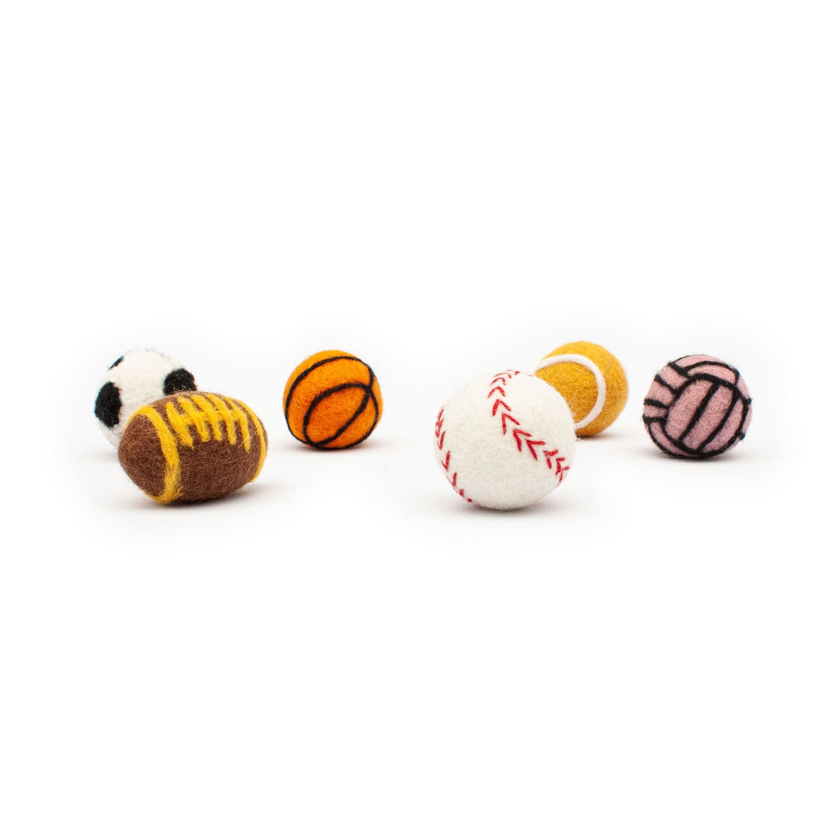 SUPER BALLS felt balls: football, American football, basketball, baseball, tennis ball and volleyball